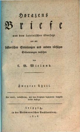 Horazens Briefe. Zweyter Theil