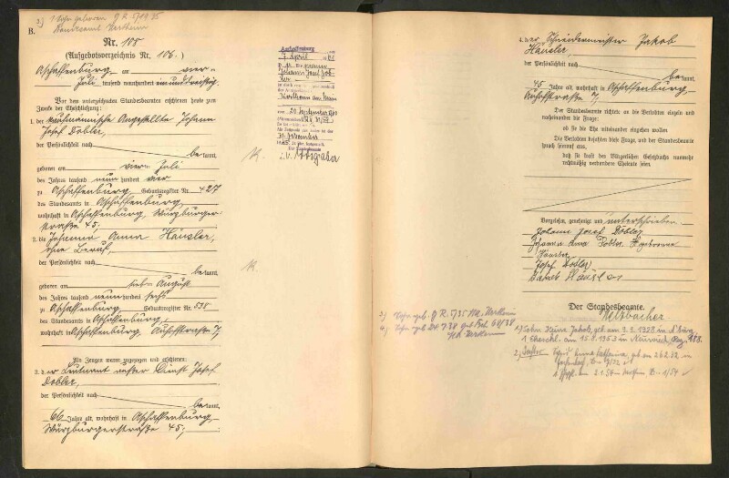 Standesamtsbuch der Stadt Aschaffenburg: Eheschließungen 252/1930 - 130/1931
