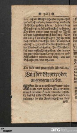 Die sechs und zwantzigste Abtheilung/ Von der Grotte oder eingezogenen Leben.