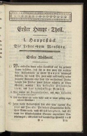 I. Hauptstück. Die Lehre vom Menschen