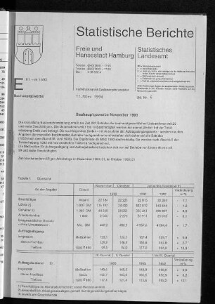 Bauhauptgewerbe November 1993 : Lfd. Nr. 6