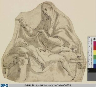Maria am Lager des schlafenden Kindes