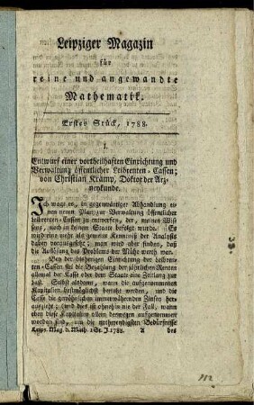 Erstes Stück. 1788.
