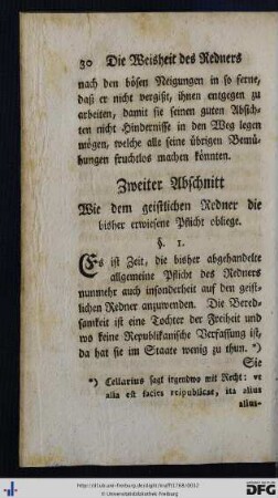 Zweiter Abschnitt. Wie dem geistlichen Redner die bisher erwiesene Pflicht obliege.