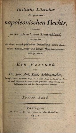 Kritische Litteratur des gesammten Napoleonischen Rechts, 1. (1811)