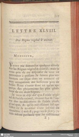 Lettre XLVIII. Des Règnes végétal & animal