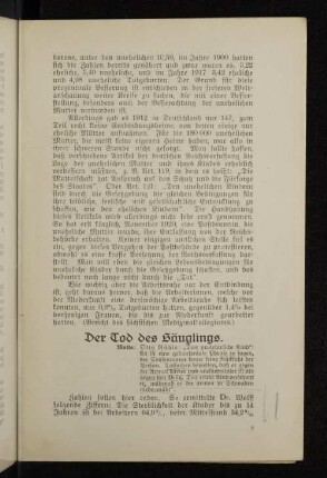 Der Tod des Säuglings.