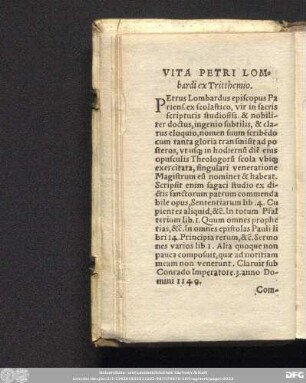Vita Petri Lombardi ex Tritthemio.