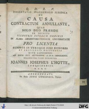 Dissertatio Inauguralis Juridica De Causa Contractum Annullante