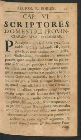 Cap. VI. Scriptores Domestici Provinciarum Regis Porussiae.