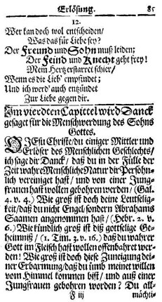 Im vierdten Capittel wird Danck gesaget für die Menschwerdung des Sohns Gottes.