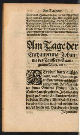 Am Tage der Enthauptung Johannis des Tauffers ...