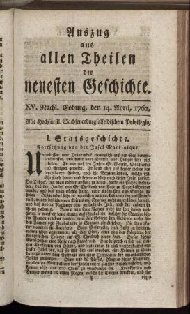 XV. Nachl. Coburg, den 14. April, 1762.
