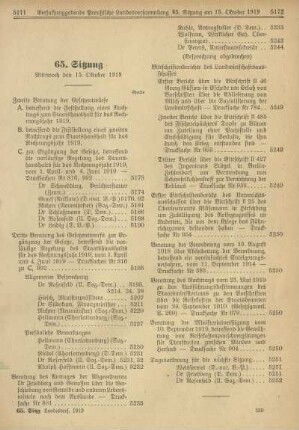 65. Sitzung, Mittwoch den 15. Oktober 1919
