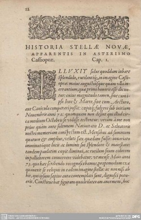 Cap. I. Historia Stellae Novae, apparentis in Asterismo Cassiopeae.