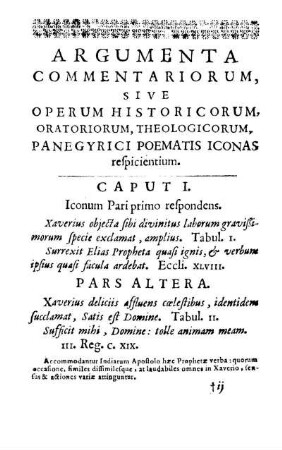 Argumenta Commentariorum, Sive Operum Historicorum, Oratoriorum, Theologicorum, Panegyrici Poematis Iconas respicientium.