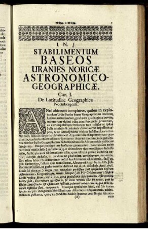 Stabilimentum Baseos Uranies Noricae Astronomico-Geographicae.