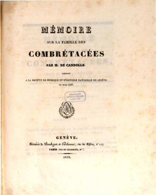Memoire sur la famille des Combrétacées
