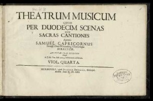 Theatrum musicum ... sacras cantiones ... Viol.[a da Gamba] Quarta