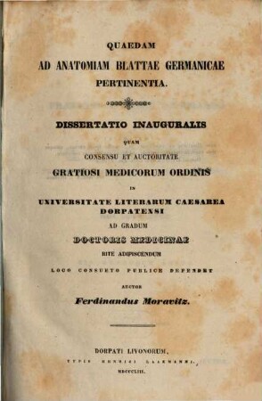 Quaedam ad anatomiam blattae germanicae pertinentia : dissertatio inauguralis