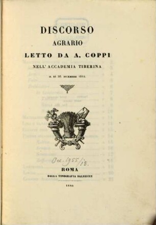 Discorso agrario letto nell'Accademia Tiberina il dì 30. Dicembre. 1844