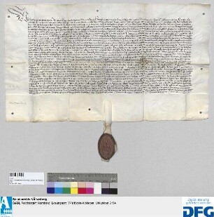 Georius, Abt des Klosters St. Egidien in Nürnberg, stellt ein Vidimus aus von dem erneuerten Handelsprivilegium des Königs Friedrich III. d.d. 16 Mai 1440.