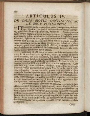 Articulus IV. De Causa Motus Continuati, Ac De Motu Projectorum.