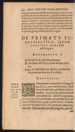 De Primatu Ecclesiastico, Quem Pontifex Romanus ad se repuit.