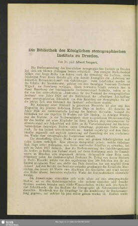 Die Bibliothek des Königlichen stenographischen Instituts zu Dresden