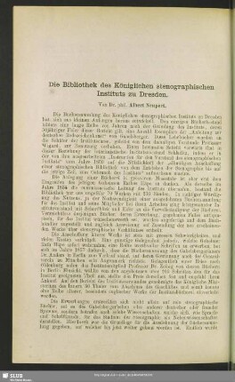 Die Bibliothek des Königlichen stenographischen Instituts zu Dresden