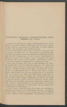 Cuestiones sociales - construcciones para obreros en Viena