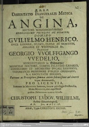 Dissertatio Inauguralis Medica De Angina