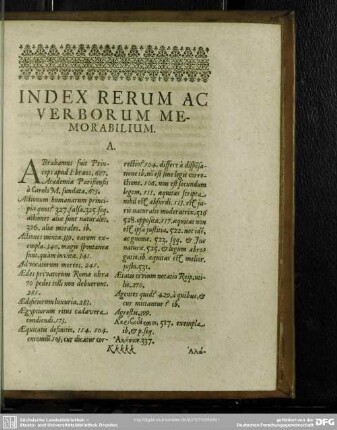 Index Rerum Ac Verborum Memorabilium