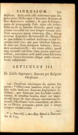 Articulus III. De edicto imperatoris Sinarum pro religione Christiana.