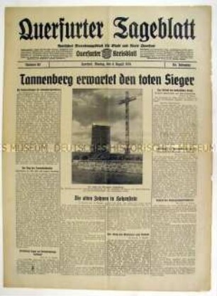 Regionale Tageszeitung "Querfurter Tageblatt" zur bevorstehenden Beisetzung von Hindenburg
