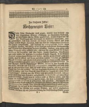 Im Nahmen Jesu! Hochgeneigter Leser!