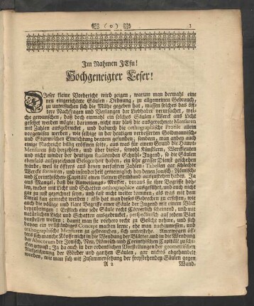 Im Nahmen Jesu! Hochgeneigter Leser!