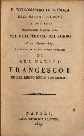 Il borgomastro di Saardam : Melo-dramma giocoso in 2 atti