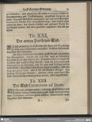 Tit. XXI. Der armen Partheyen Eyd