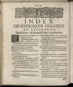 Index Quæstionum Omnium. Ac Titulorum, Quæ in hoc, & secundo Libro continentur.