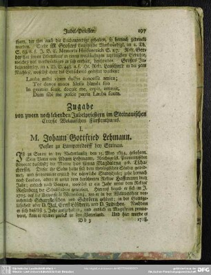 Zugabe von zween noch lebenden Jubelpriestern im Steinauischen Creyße Wolauischen Fürstenthums