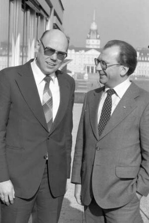 Redaktionskonferenz von Ministerpräsident Lothar Späth bei den "Badischen Neuesten Nachrichten"