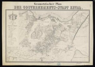 Stadtplan von Tallinn, Tallinna linn, Estland, 1:30 000, Farbendruck, ca. 1925 : Geometrischer Plan der Gouvernements-Stadt Reval / Lith. Anst. von W. Hagelberg vorm. Delius in Berlin. - [Ca. 1:8 500]. - Reval : F. Kluge , 1856. - 1 Kt. : Lithogr. ; 63 x 39 cm. - Maßstab in graph. Form. - Mit Zeichenerklärung
