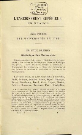 L' enseignement supérieur en France, 1