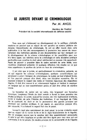 7-12, Le juriste devant le criminologie