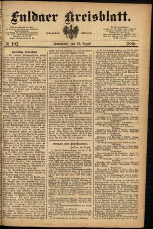 Ausgabe vom Samstag, den 29. August 1885.