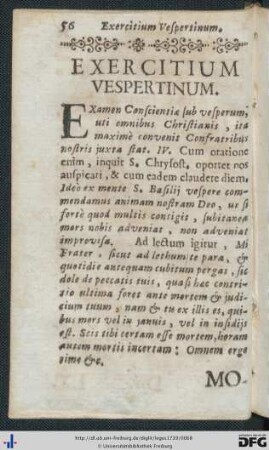 Exercitium Vespertinum.