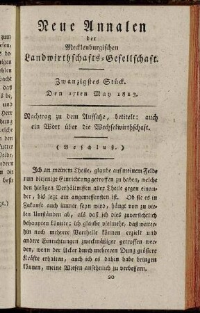 Zwanzigstes Stück. Den 17ten May 1813.