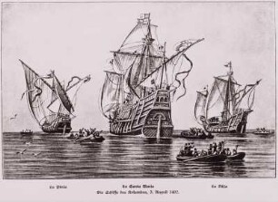 Die Schiffe d. Columbus vor der Ausfahrt
