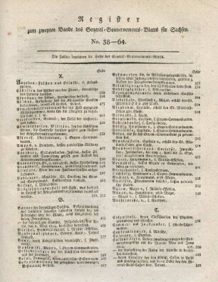 Register zum zweyten Bande des General-Gouverments-Blatts für Sachsen. No. 38-64